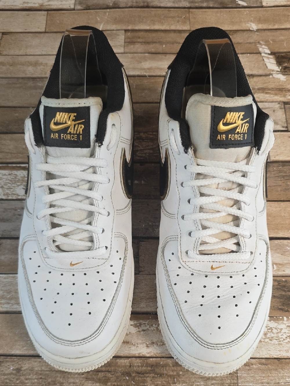 Nike White & Black Air Force 1 with Gold Logos